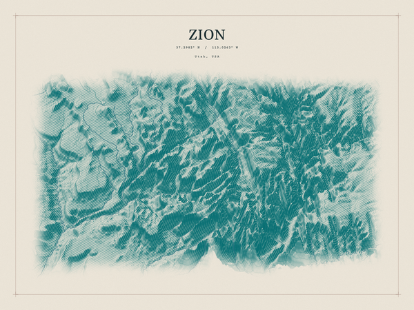 Zion — Red Relief print in Alpine Teal (landscape)