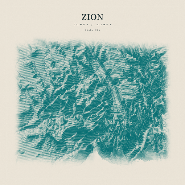 Zion — Red Relief print in Alpine Teal (square)