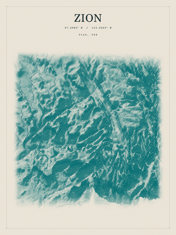 Zion — Red Relief print in Alpine Teal
