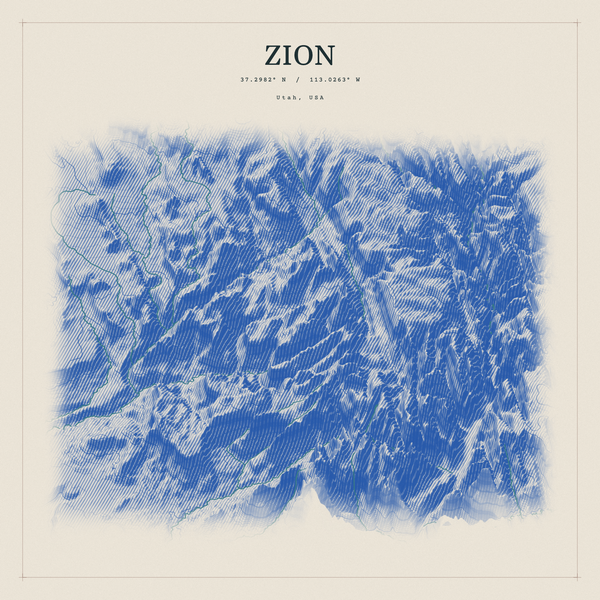 Zion — Red Relief print in Ultramarine (square)
