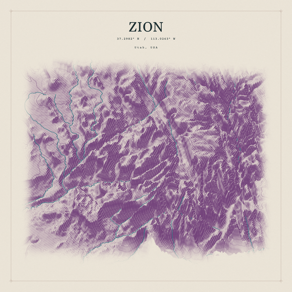 Zion — Red Relief print in Plum & Clay (square)