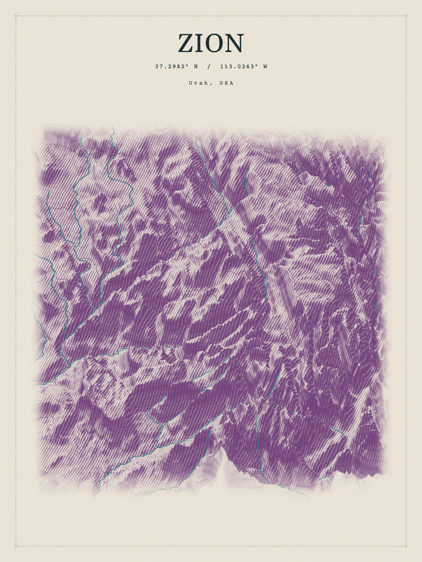 Zion — Red Relief print in Plum & Clay