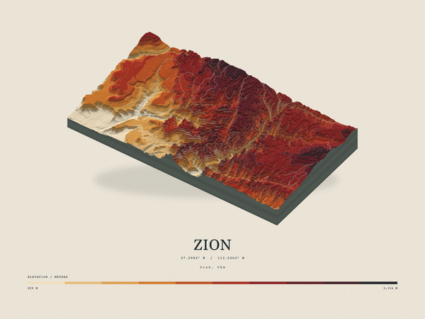 Zion — Terrain Relief print in Ember & Ochre (landscape)