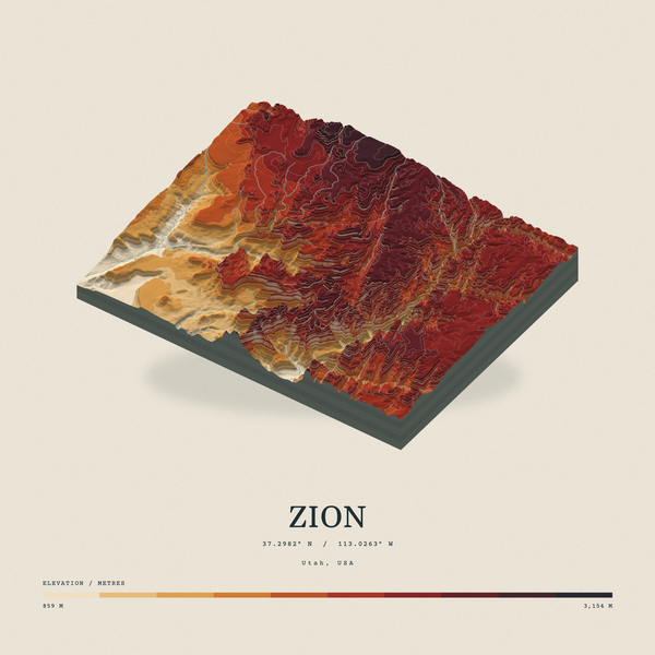 Zion — Terrain Relief print in Ember & Ochre (square)