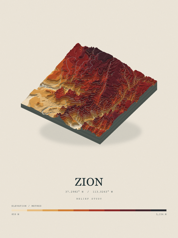 Zion — Terrain Relief print in Ember & Ochre