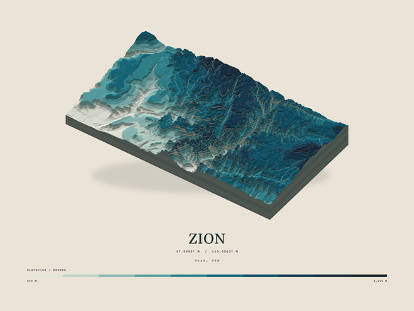 Zion — Terrain Relief print in Fjord (landscape)