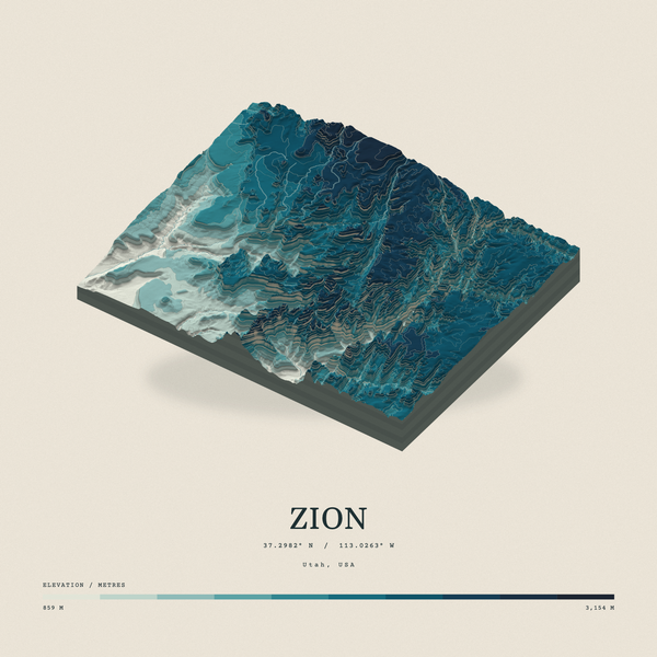 Zion — Terrain Relief print in Fjord (square)