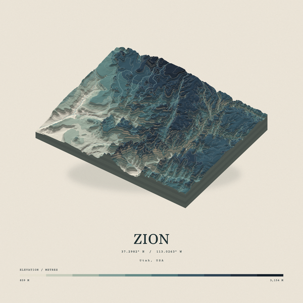 Zion — Terrain Relief print in Graphite (square)