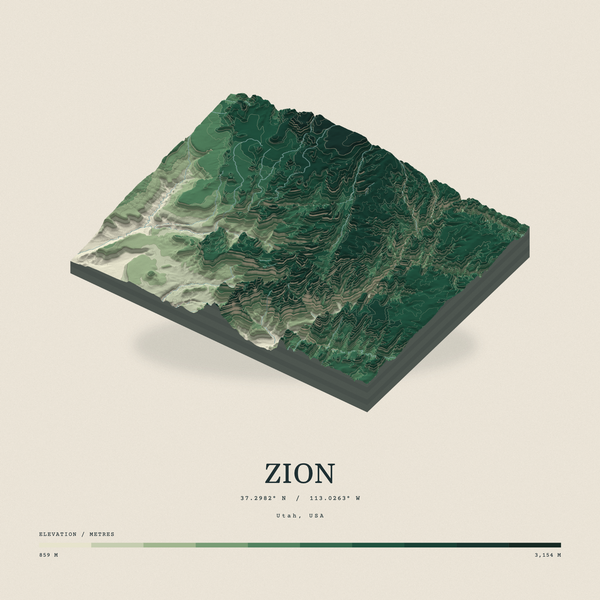 Zion — Terrain Relief print in Forest Floor (square)