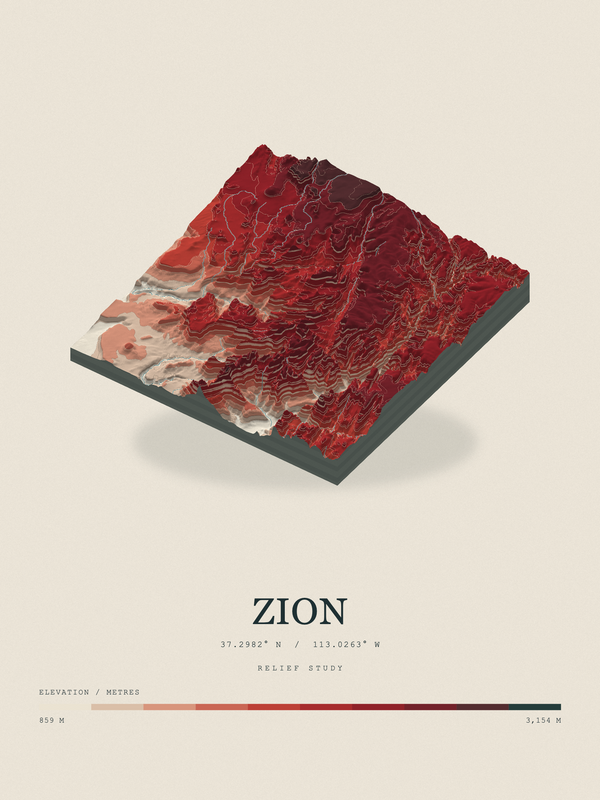 Zion — Terrain Relief print in Red Earth