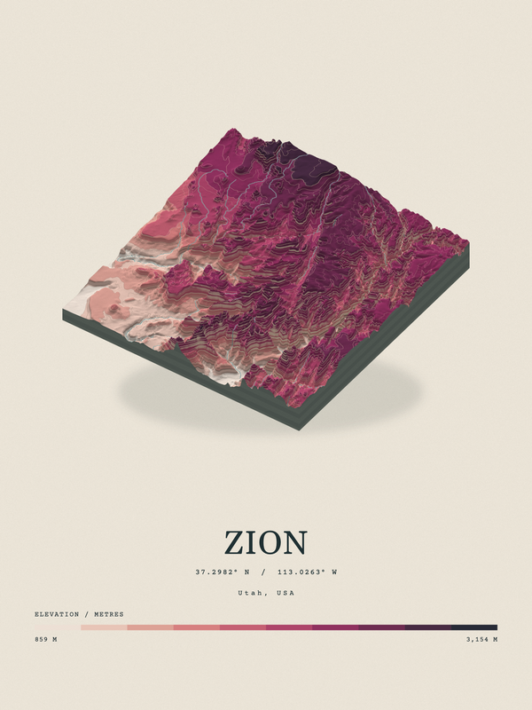 Zion — Terrain Relief print in Rose & Stone