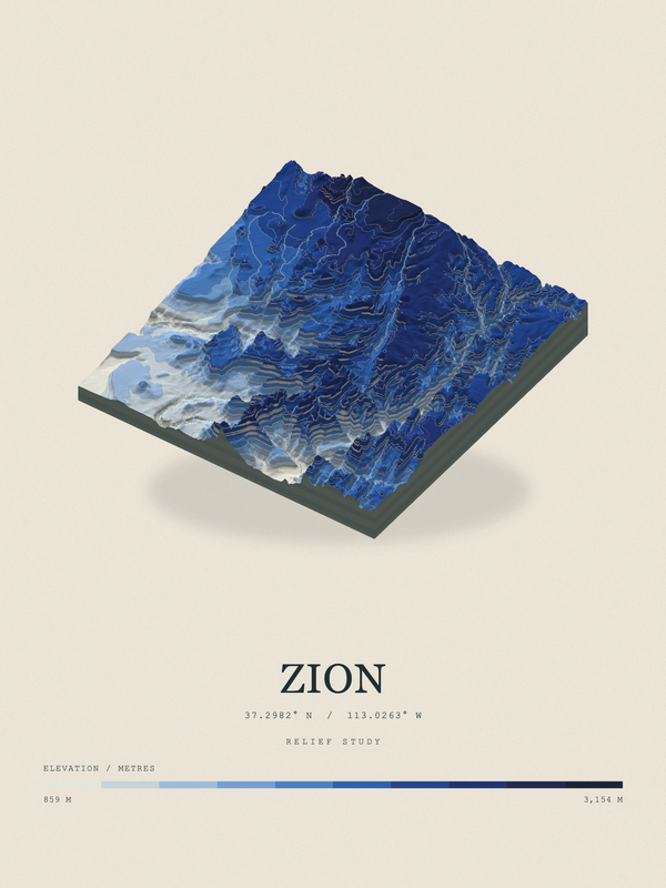 Zion — Terrain Relief print in Ultramarine