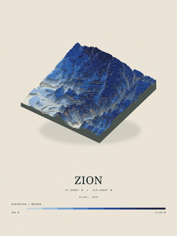 Zion — Terrain Relief print in Ultramarine
