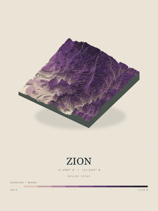 Zion — Terrain Relief print in Plum & Clay