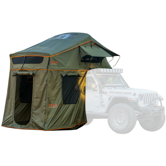 Vagabond XL Rooftop Tent with Annex Room shown on a Jeep Rubicon